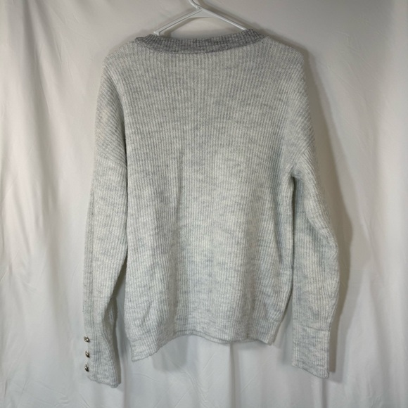 Unbranded Woman’s Soft Half Button Up White & Gray Sweater — Size Large - Picture 10 of 10
